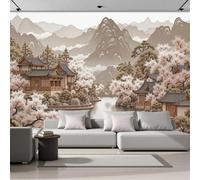 NAWVNMI Wallpaper Murals 400 x 280cm Rivers Mountains Traditional Architecture 3D Silk Wall Mural for Bedroom Living Room Walls Decor, Beige TV Background Sofa Wall Sticker (Not self-Adhesive)