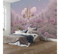 NAWVNMI Wallpaper Murals 450 x 315cm Fairy Tales Castles Butterflies Gardens 3D Silk Wall Mural for Bedroom Living Room Walls Decor, Pink TV Background Sofa Wall Sticker (Not self-Adhesive)