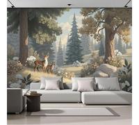 NAWVNMI Wallpaper Murals 450 x 315cm Forest Deer Fairytale Nature 3D Silk Wall Mural for Bedroom Living Room Walls Decor, Rice Brown Light Green TV Background Sofa Wall Sticker (Not self-Adhesive)