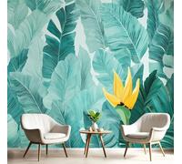 NAWVNMI Watercolor Banana Leaf Wallpaper Mural, Seamless Wall Mural, Silk Print Photo Wallpaper for Bedroom Living Room Decor Poster Picture Design 200 x 140cm Blue-Green