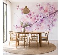 NAWVNMI Watercolor Flowers Wall Mural Wallpaper, Gradient Cherry Blossom Branches Panoramic Wallpaper for TV Backdrop, Large Wall Mural for Living Room Bedroom Office Decoration, 400 x 280cm (W x H)