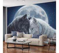 NAWVNMI Wild Animals Wall Mural Wallpaper, Full Moon Wolf, Panoramic Silk Paste-the-Wall, Multi-Panel Wall Art for Living Room or Bedroom, 350 x 256cm
