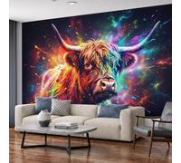 NAWVNMI Wild Animals Wall Mural Wallpaper, Highland Cattle, Panoramic Silk Paste-the-Wall, Multi-Panel Wall Art for Living Room or Bedroom, 300 x 210cm