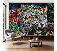 NAWVNMI Wild Animals Wall Mural Wallpaper, Ink Splatter Cheetah, Panoramic Silk Paste-the-Wall, Multi-Panel Wall Art for Living Room or Bedroom, 250 x 175cm