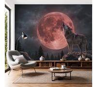NAWVNMI Wild Animals Wall Mural Wallpaper, Red Moon Wolf, Panoramic Silk Paste-the-Wall, Multi-Panel Wall Art for Living Room or Bedroom, 400 x 280cm