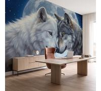 NAWVNMI Wild Animals Wall Mural Wallpaper, Wolf Couple, Panoramic Silk Paste-the-Wall, Multi-Panel Wall Art for Living Room or Bedroom, 450 x 315cm