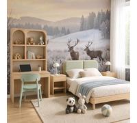 NAWVNMI Wildlife Wall Mural Wallpaper, Deer Snowfield, Panoramic Silk Paste-the-Wall, Multi-Panel Wall Art for Living Room or Bedroom, 200 x 140cm