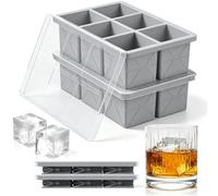 Nax Caki Large Ice Cube Molds Tray with Lid- 2Pack, Stackable Big Silicone Square Ice Cube Mold for Whiskey Cocktails Bourbon Soups Frozen Treats, Whiskey Gifts for Men