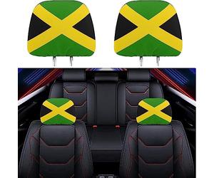 Naxizo 2 Pack Jamaica Flag Headrest Covers, Seat Cover Accessories Car Headrest Protector Universal Fit for Car/Truck Seats (Jamaica)