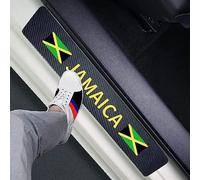 Naxizo Set of 4 Jamaica Flag Jamaican Carbon Fiber Car Door Sill Protectors - Decorative Entry Guard Scratch Pad Film for Auto, Truck, SUV Front/Rear Doors (Jamaican)