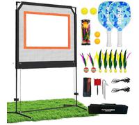 NaxKizo Paddle Game with Net, Similar to Badminton, Pingpong, and Jianzi, All-in-One Pickleball Practice Board, Ideal for Backyard or Indoor Fun with Family