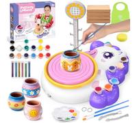 Naxudcoo Pottery Wheel for Kids, Complete Pottery Painting Kit with 4 Packs Air Dry Clay, Arts and Crafts for Kids Ages 6-12, Unicorn Crafts Kit, Birthday Gift for Girls Boys 6+ Year Old