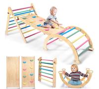 Naxudcoo Toddler Climbing Frame:5 In 1 Rainbow Wooden Toddler Climbing Toys, Pikler Triangle Set Montessori Toys For Children, Foldable Climbing Toys Indoor Climbing Frame For 1-3 Year Toddlers