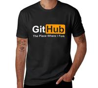 NAXVBEOD GitHub The Place Where I Fork Programming T-Shirt Korean Fashion Cute Tops Plain for Men Black XL