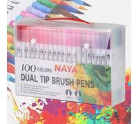 NAYA Felt Tip Pens Colouring Markers 100 Watercolour Marker Pen, Double Tip Art Fine Brush Markers for Adult Students, DIY Card Making, Photo Album Colouring Books Craft Doodling. (100 Pack)