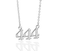 Nayaboo 14k Gold Angel Number Necklace, Dainty Pendants Necklace for Women, 111 222 333 444 555 666 777 888 999 Personalized Number Chain (444-Silver)