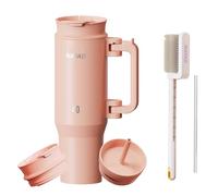 NAYAD 40oz Tumbler with Handle and Straw Insulated Stainless Steel Travel Mug, Flip Lid & Straw Lid, Folding Handle, Cupholder Compatible, Leakproof Water Bottle for Travel or Gifts (Pink)