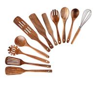 NAYAHOSE Kitchen Utensils Set, 11 Pcs Teak Wood Cooking Utensils Spoons Spatulas Spurtles Kit Non-stick Natural Kitchen Tools for Cooking