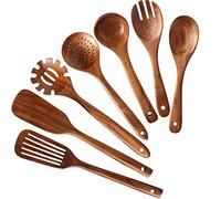 NAYAHOSE Wooden Kitchen Utensils set, Wooden Spoons for cooking Natural Teak Wood Kitchen Spatula Set for Cooking including Spoon Ladle Fork 7 Pack