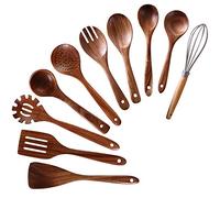 NAYAHOSE Wooden Spoons for Cooking, 10 Pcs Wooden Utensils for Cooking, NAYAHOSE Natural Teak Wood Spoons, Non-Stick Comfort Grip Kitchen Utensils Set