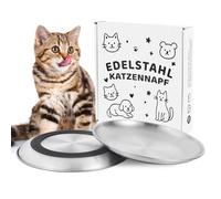Nayelf Stainless Steel Flat Cat Bowl, Pack of 2 Feeding Bowls, Cat Prevents Moustache Fatigue in Kittens with Non-Slip Silicone Mat, Feeding Bowl for Persian Cats and Flat-Faced Breeds (2 Pieces)
