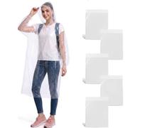 NAYEZH 5 Pack Clear Disposable Rain Ponchos, Waterproof Hooded Raincoats for Adults, Unisex for Disney Travel Camping Emergency