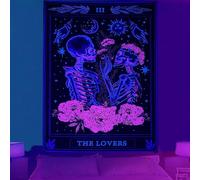 Naykow Blacklight Skull Wall Hanging - Gothic Grunge Dark Witchy Skull Tapestry with UV Reactive Skeleton Design for Bedroom Aesthetic Alt Room (40x60 inches Vertical)