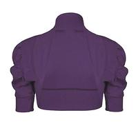 NAZ Fashion New Womens Plain Cotton Ruched Puff Short Sleeve Bolero Shrug Crop Top Cardigan UK 8-26 Purple