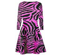 NAZ Fashion Women Ladies Zebra Print Neon Long Sleeves Flared Party Top Swing Dress Fancy UK 8-26