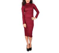 NAZ Fashion Women Long Sleeves Polo Turtle Neck Midi Dress Stretch Bodycon Plain Jersey Maxi UK 8-26 Wine