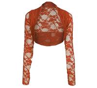 NAZ Fashion Womens Cropped Lace Bolero Shrug Long Sleeve Open Cardigan Crop Top UK 8-26 Rust