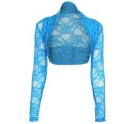 NAZ Fashion Womens Cropped Lace Bolero Shrug Long Sleeve Open Cardigan Crop Top UK 8-26 Turquoise