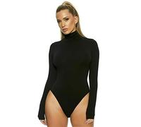NAZ Fashion Womens Ladies Long Sleeve Polo Turtle Neck Plain Stretch Bodysuit UK 8-26 Black