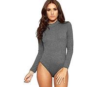 NAZ Fashion Womens Ladies Long Sleeve Polo Turtle Neck Plain Stretch Bodysuit UK 8-26 Charcoal