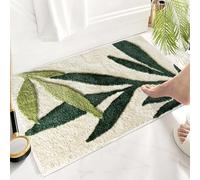 Nazapher Green Leaves Bathroom Rug, Sage Green Leaf Rug, Soft Water Absorbent Non-Slip Washable Bath Mat for Shower, Tub and Floor, Botanical Bathroom Decor Carpet & Doormat, 45x65cm