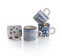 Nazar Charm Ceramic Espresso Cups Set of 4, 5 Oz, Handmade, 2.75 Inch, Multicolor Demitasse, Microwave & Dishwasher Safe