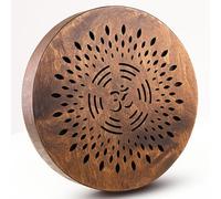Nazar Drums Wooden Rain Sound Disk, 8.6 Inch Double-Sided Ganesha Om Design, Meditation Instrument, Handcrafted Water Sound Simulator