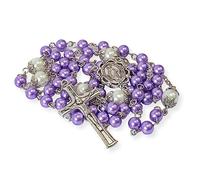 Nazareth Store 6mm Pearl-like Glass Rosaries with White Mystery Beads & Miraculous Medal | Includes Purple Velvet Bag - Stunning Prayer Beads for Spiritual Devotion (Purple)