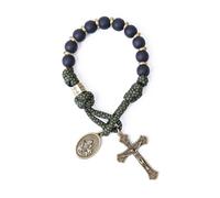 Nazareth Store Antique Bronze One Decade Rosary Black Matte Beads Green Paracord Rosary Bracelet Handmade Catholic Travel Friendly Prayer (Jesus)