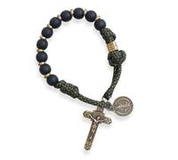 Nazareth Store Antique Bronze One Decade Rosary Black Matte Beads Green Paracord Rosary Bracelet Handmade Catholic Travel Friendly Prayer (Benedict)