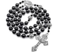 Nazareth Store Black Hematite Catholic Rosary Necklace for Men, 10mm Hematite Beads, Miraculous Medal, Celtic Pardon Crucifix, Five Decade Prayer Rosary, 20", Handmade Catholic Gift