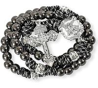 Nazareth Store Bronze Alloy Beads Green Paracord Rosary Beaded Necklace St Michael Medal Strong Metal 10mm Beads Our Father Catholic Rosary with Pardon Crucifix (Black Alloy Beads)