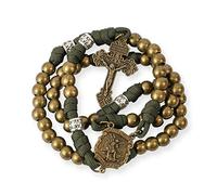 Nazareth Store Bronze Alloy Beads Green Paracord Rosary Beaded Necklace St Michael Medal Strong Metal 10mm Beads Our Father Catholic Rosary with Pardon Crucifix (Bronze)