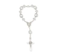 Nazareth Store Car Rear View Rosary St Saint Benedict Catholic White Clear Beads Benedictus Medal Cross Crucifix Christian gift Rosaries