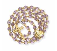 Nazareth Store Catholic Green Crystal Beads 10mm Gold Rosary Flowers Beaded Necklace Miraculous Heart Locket Medal & Cross Religious Women Men Amulet 21" in Velvet Bag (Purple)