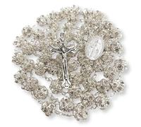 Nazareth Store Colorful Zirconia Crystal Beads Rosary Silver Catholic Necklace with Miraculous Medal Cross Crucifix Multicolor Rosaries in Velvet Bag