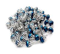 Nazareth Store Deep Blue Crystal Beads Rosary Catholic Necklace Metal Caps Holy Mary Soil Centerpiece Medal Cross Crucifix in Velvet Bag Prayer Rosarios Catolicos