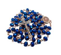 Nazareth Store Deep Blue Crystal Beads Rosary Necklace Catholic Prayer Holy Soil Medal Cross Holy Land Antique Religious Rosaries Beads Collection