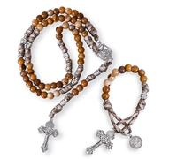 Nazareth Store Gemstone Rosary Beads Paracord Rugged Set Healing Stone Beads St.Michael Rosary Necklace and St.Benedict Corded Bracelet Strong and Heavy Catholic Set For Men and Womens, Gemstone