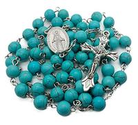 Nazareth Store Genuine Marble Beads Rosary Necklace Miraculous Medal Cross Crucifix in Velvet Bag
